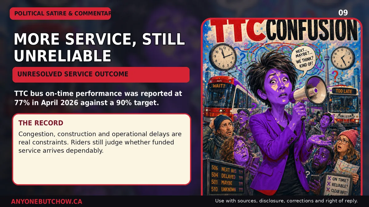 Political parody illustration for More scheduled TTC service has not always meant reliable service